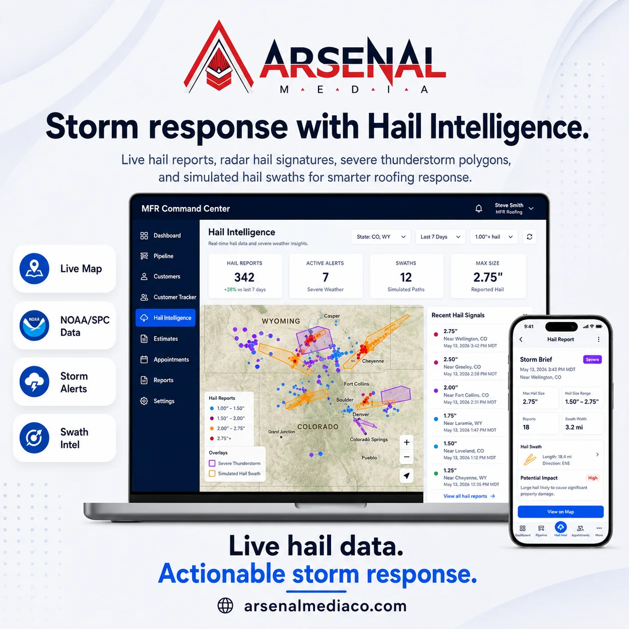 Storm intelligence hail tracking weather data for roofing software
